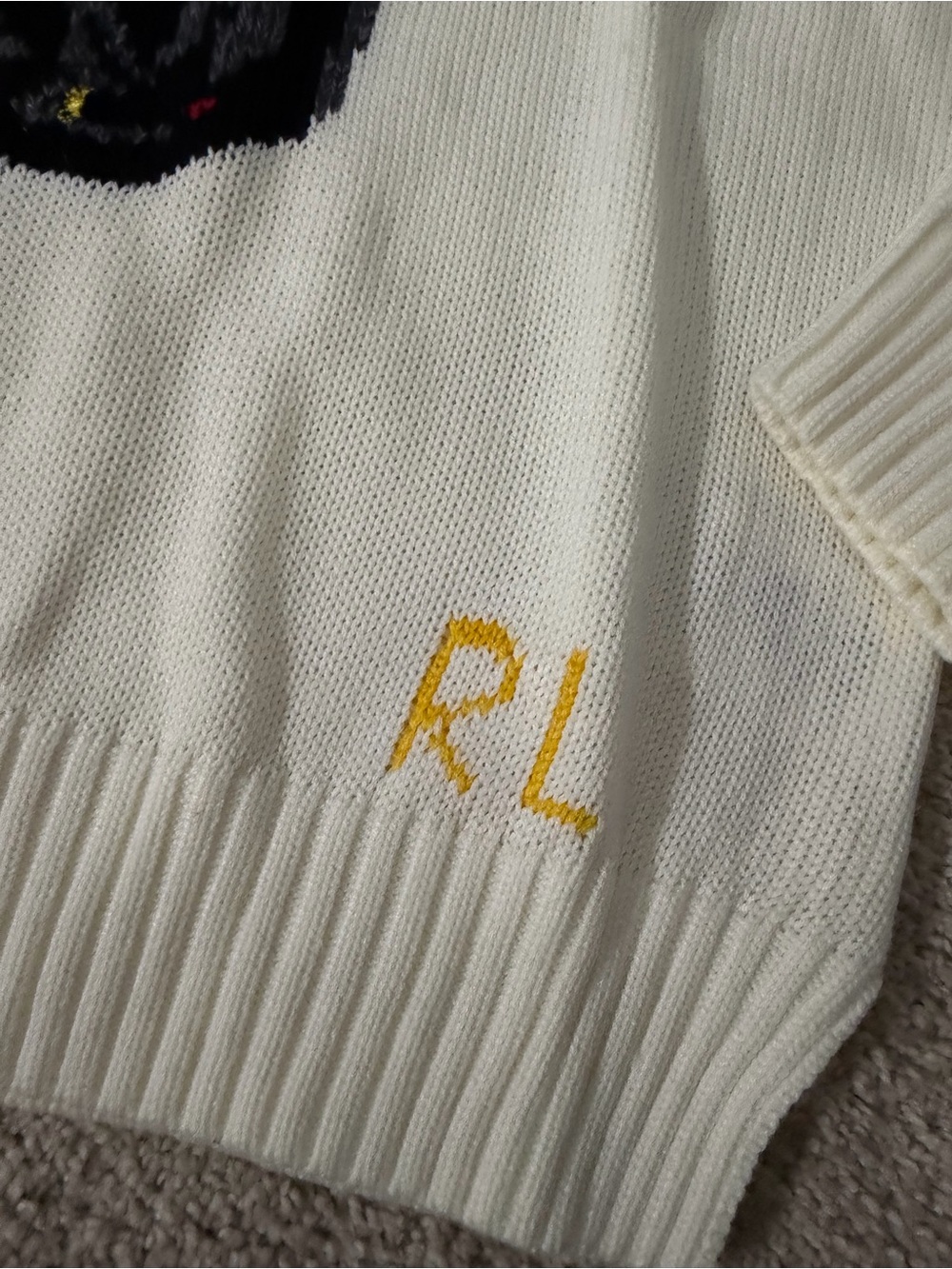 Polo by Ralph Lauren Cream Crewneck Sweater with Red Bear Intarsia - Picture 3 of 4